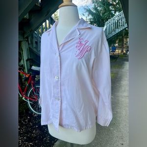 Vintage 60s Mary Jane Neiman-Marcus Baby Pink Embroidered Coquette Blouse Small